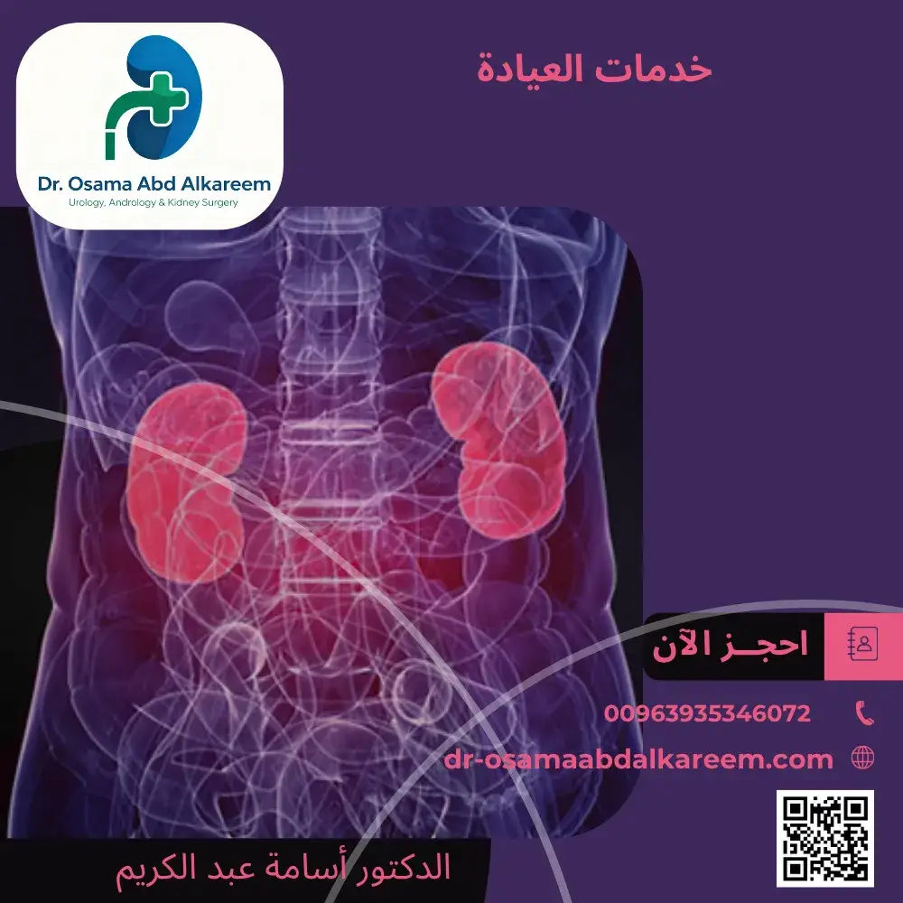 عيادة د. أسامة عبد الكريم للجراحة البولية والتناسلية وجراحة الكلى. أحدث التقنيات لعلاج الحصيات، ضعف الانتصاب (دعامات هيدروليكية ومرنة)، العقم، أورام الجهاز البولي، تضخم البروستاتا بالليزر، وجراحات الأطفال. استشر الأفضل الآن.